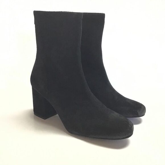 Free People Ankle Boots Women 10 40 Black Cecile Suede Block Heel Zip Up NEW - Picture 1 of 11